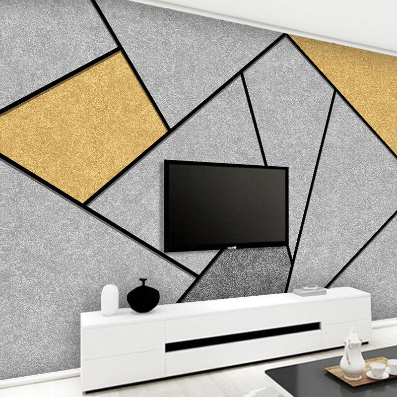Extra Large Nordic Wall Art Grey and Yellow Geometries Mural Wallpaper, Custom-Printed