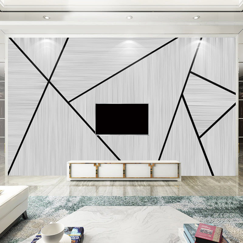 Geometries Mural Wallpaper in Pastel Grey, Minimalist Wall Art for Kindergarten