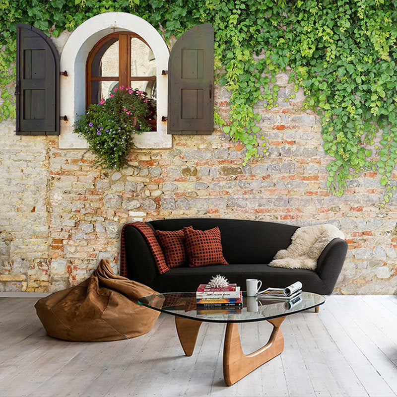 Fresh Leaf and Wall Mural for Restaurant Decor, Whole Wall Art in Pastel Green