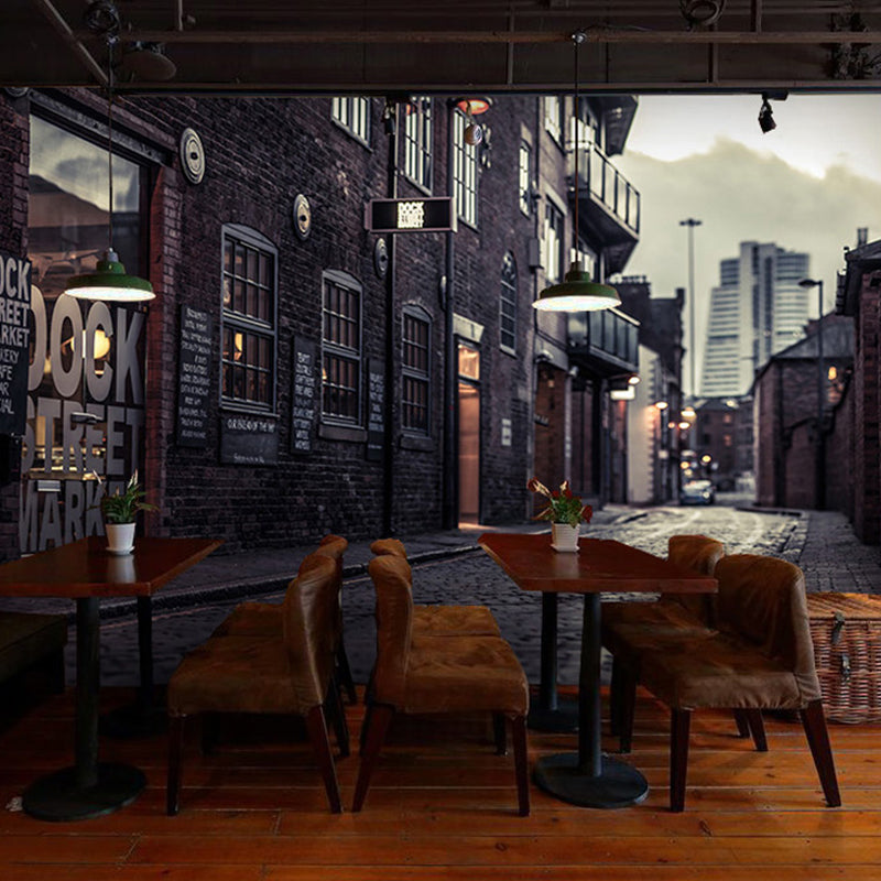 Retro Street Wall Art for Restaurant Decoration Nordic Wall Mural, Made to Measure