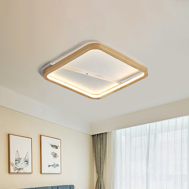 Rectangular LED Flush Mount Light Simple Wooden 13"/17"/21" Wide 1 Light Home Ceiling Lamp
