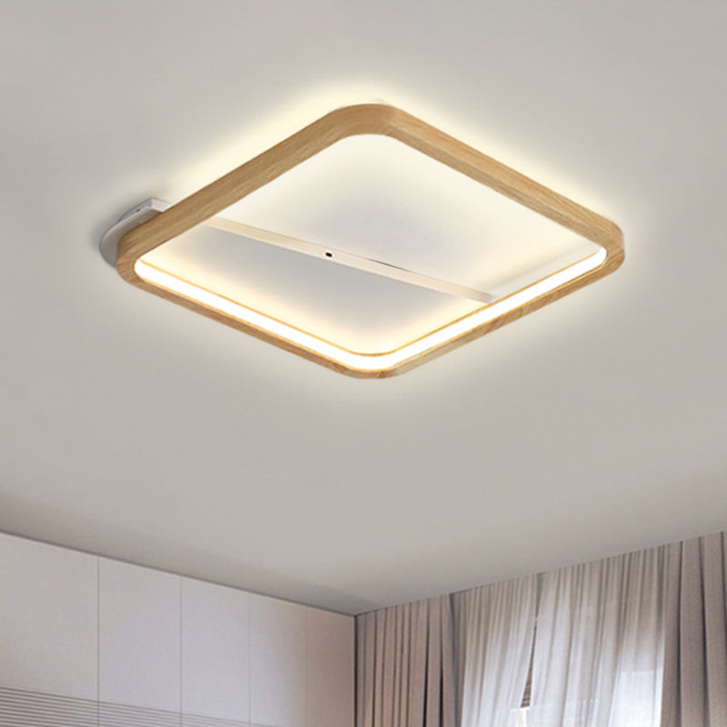 Rectangular LED Flush Mount Light Simple Wooden 13"/17"/21" Wide 1 Light Home Ceiling Lamp