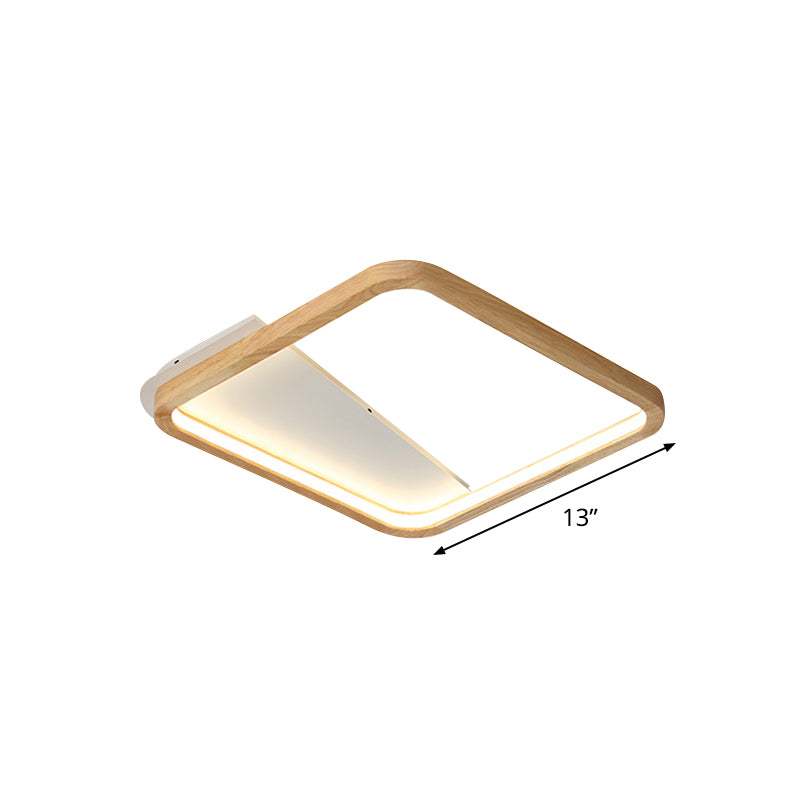 Rectangular LED Flush Mount Light Simple Wooden 13"/17"/21" Wide 1 Light Home Ceiling Lamp