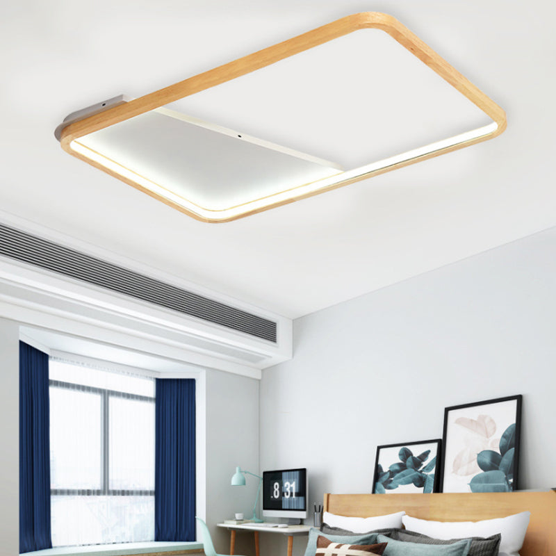 Rectangular LED Flush Mount Light Simple Wooden 13"/17"/21" Wide 1 Light Home Ceiling Lamp