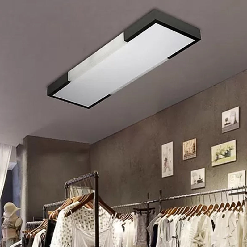 8"/15" Wide Simplicity Rectangular Flush Mount Lamp Metal 24.5"/35.5" Long Led Cloakroom Flush Light Fixture in Black/Silver