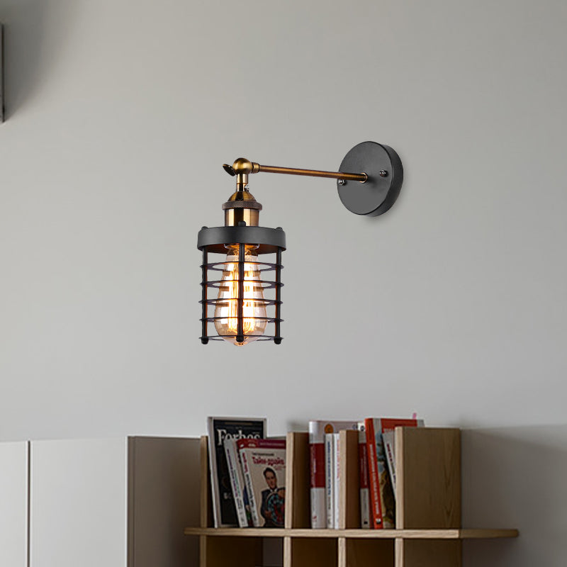 Metal Caged Wall Lighting Industrial Rustic 1 Light Indoor Mini Wall Mount Light with Cylindrical Shade