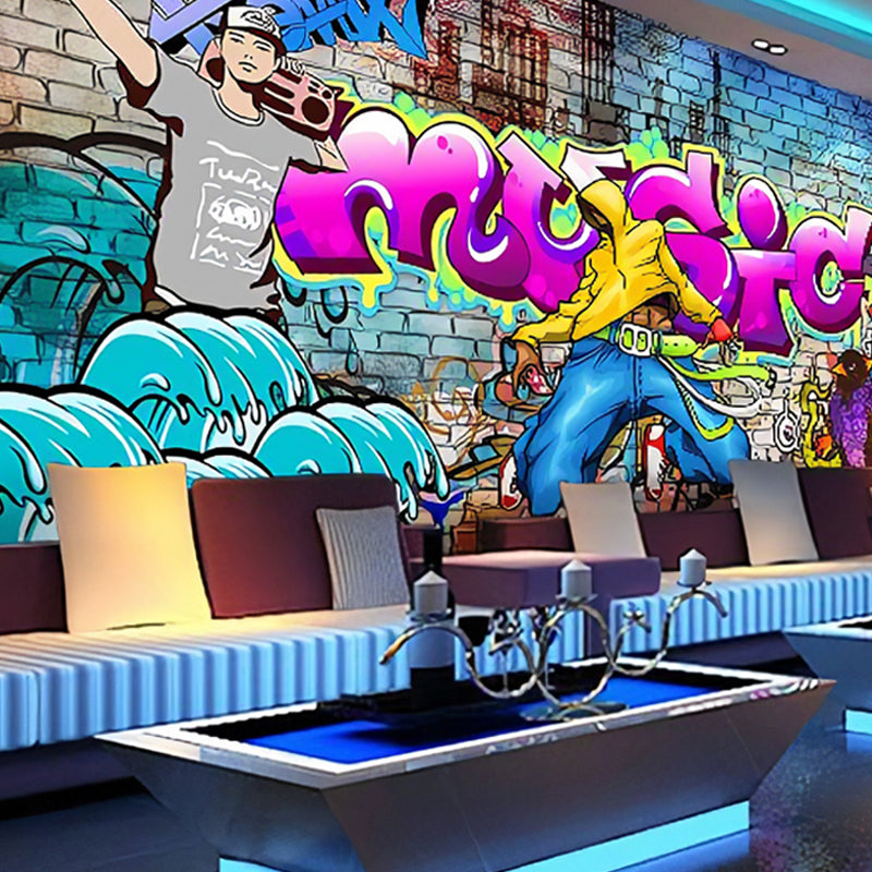 Straßengraffiti-Wandtapete in mehreren Farben, industrielle Wanddekoration für Cafés