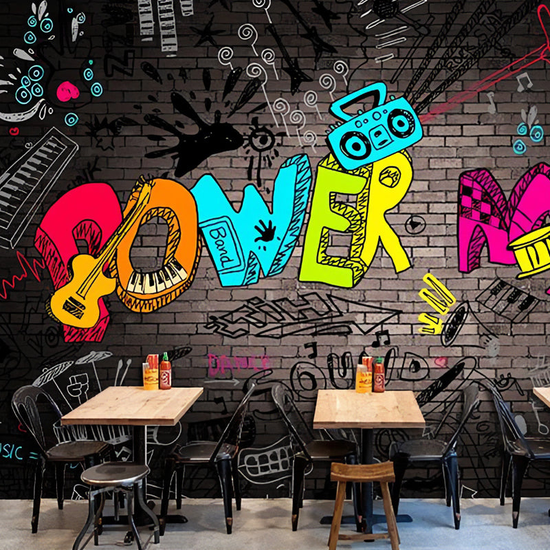 Grote graffiti muurschildering behang voor kapperszaak veelkleurige decoratieve kunst aan de muur