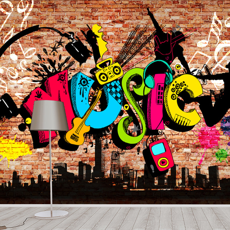Novelty Brick and Graffiti Mural Wallpaper for Accent Wall, Customized Wall Art in Multi-Color