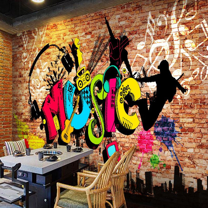 Novelty Brick and Graffiti Mural Wallpaper for Accent Wall, Customized Wall Art in Multi-Color