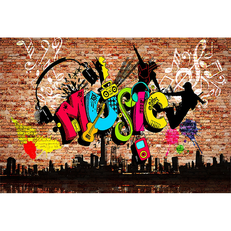 Novelty Brick and Graffiti Mural Wallpaper for Accent Wall, Customized Wall Art in Multi-Color