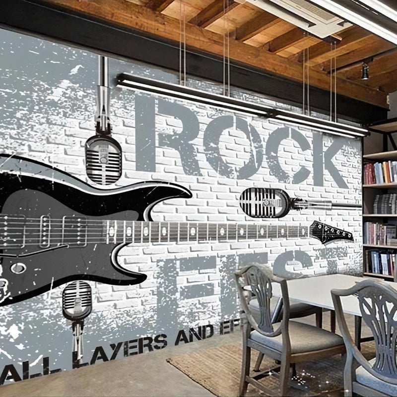 Guitar Wall Mural in Grey, Fashion Wall Covering for Accent Wall