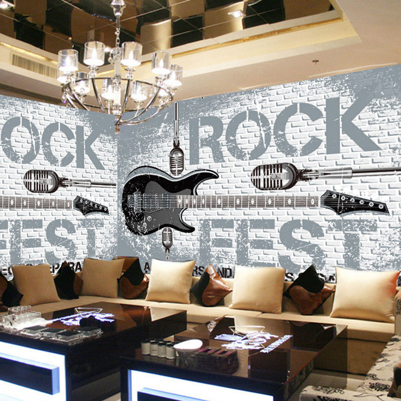 Guitar Wall Mural in Grey, Fashion Wall Covering for Accent Wall