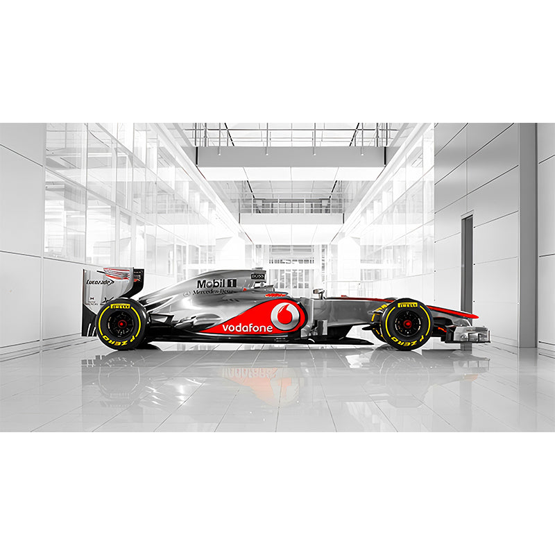 Giant Race Car Wall Art Grey and Red Non-Woven Fabric Wall Mural for Home Decor, Custom-Printed