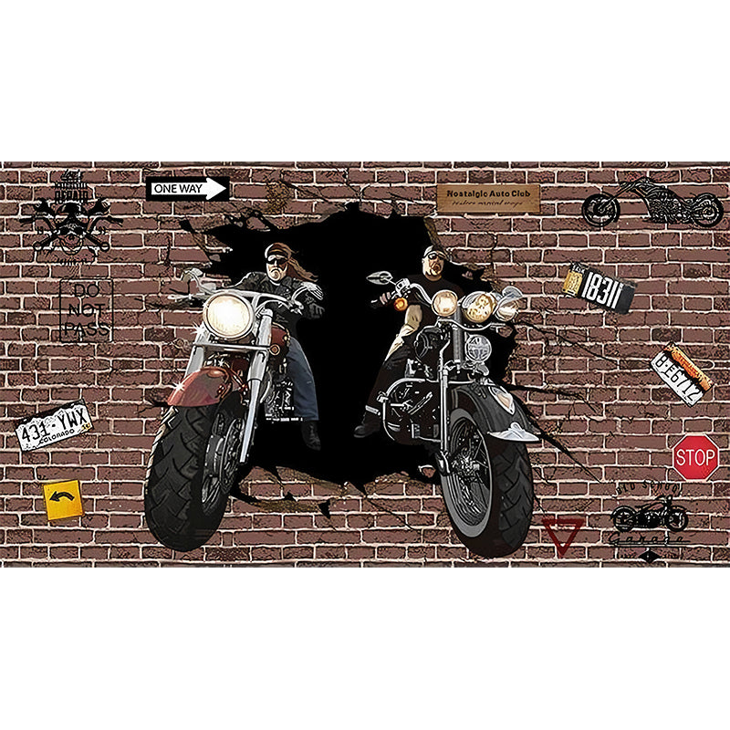 Full Unique Wall Mural Brown Brick and Motorcycle Wall Covering, Made to Measure