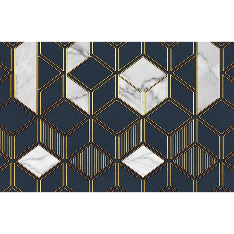 Whole Illustration Modern Mural Wallpaper for Coffee Shop with Quatrefoil Design in Dark Blue