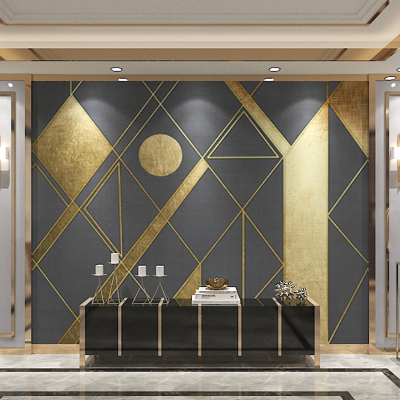 Big Scandinavian Mural Wallpaper Gold and Grey Geometries Wall Art, Made to Measure