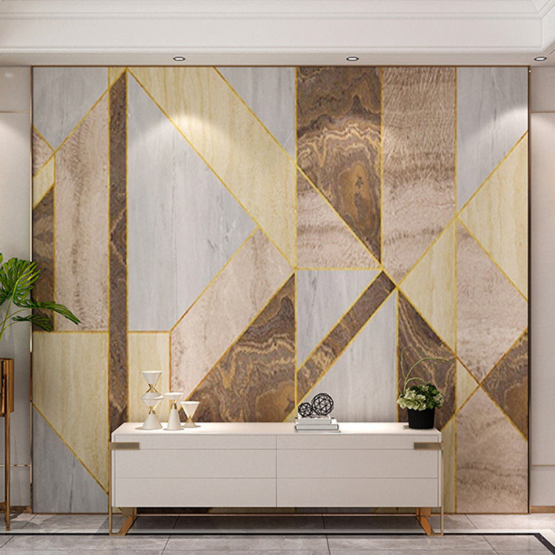 Simple Geometries Mural for Living Room Bedroom Wall Decor in Grey and Yellow, Made to Measure