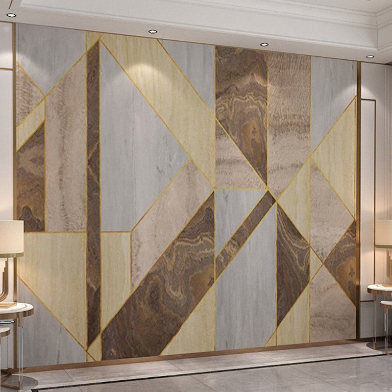 Simple Geometries Mural for Living Room Bedroom Wall Decor in Grey and Yellow, Made to Measure