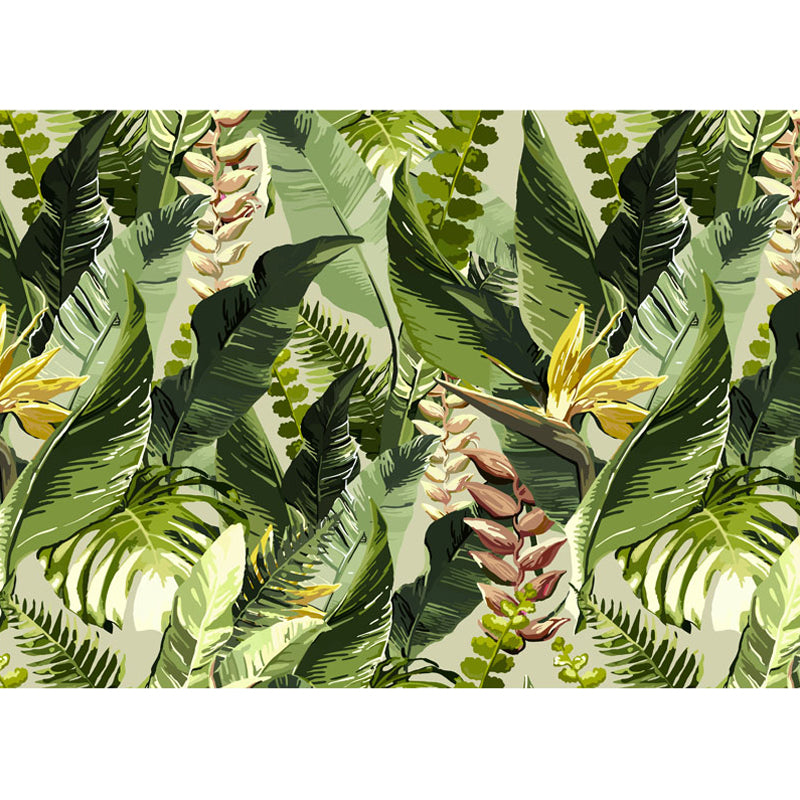 Tropical Leaves Wall Covering in Green, Fresh Mural Wallpaper for Thai Restaurant
