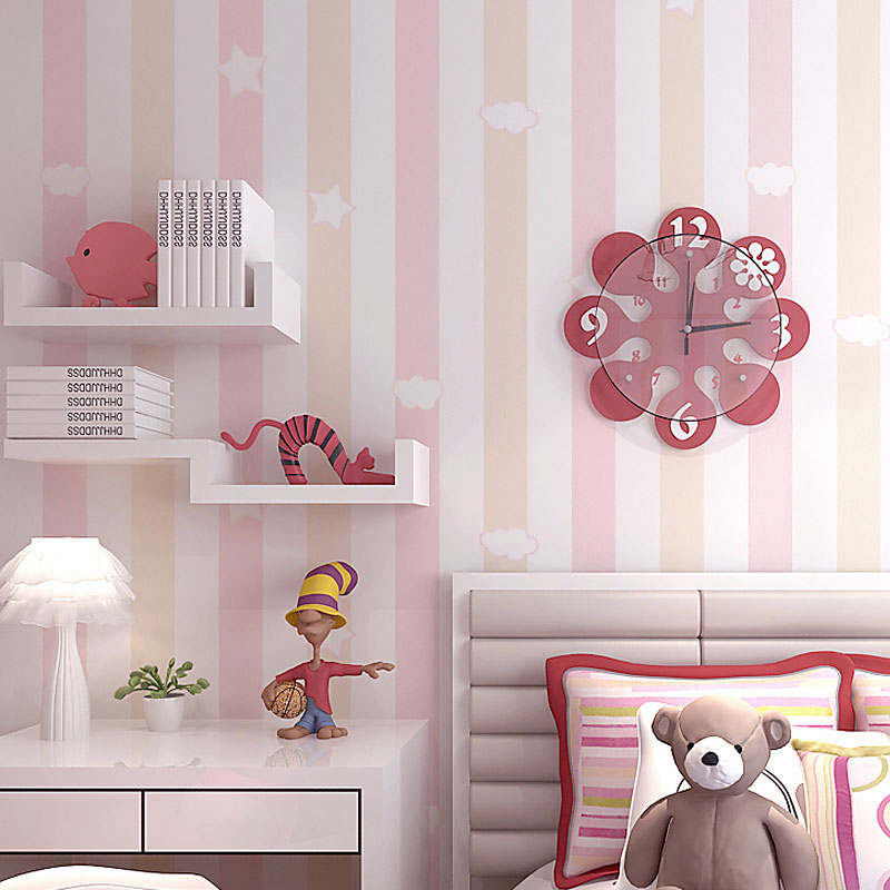 Papier peint à rayures de 20,5 po x 33 pi pour chambre d'enfant, décor mural nuage moderniste de couleur douce, résistant à l'eau