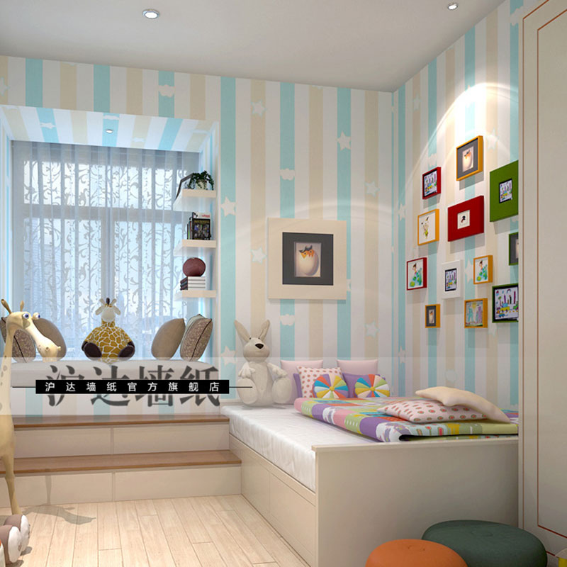 Papier peint à rayures de 20,5 po x 33 pi pour chambre d'enfant, décor mural nuage moderniste de couleur douce, résistant à l'eau