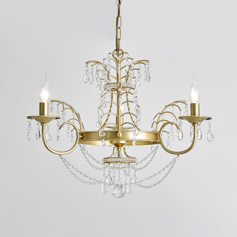 Kaarsen woonkamer hanglamp lampkit moderne swag crystal streng 3 bollen goudhangende kroonluchter