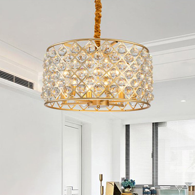 Crystal Balls Gold Finish Pendulum Light Lattice Diamant Diamant 6-licht Minimalisme plafond kroonluchter voor woonkamer