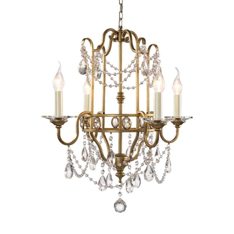Farmhouse Candelabra Pendant Light Kit 4 Heads Crystal Swag Ceiling Chandelier in Gold