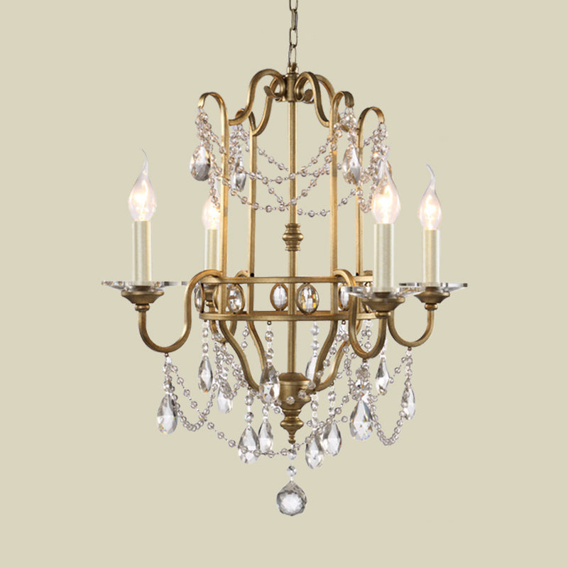 Farmhouse Candelabra Pendant Light Kit 4 Heads Crystal Swag Ceiling Chandelier in Gold