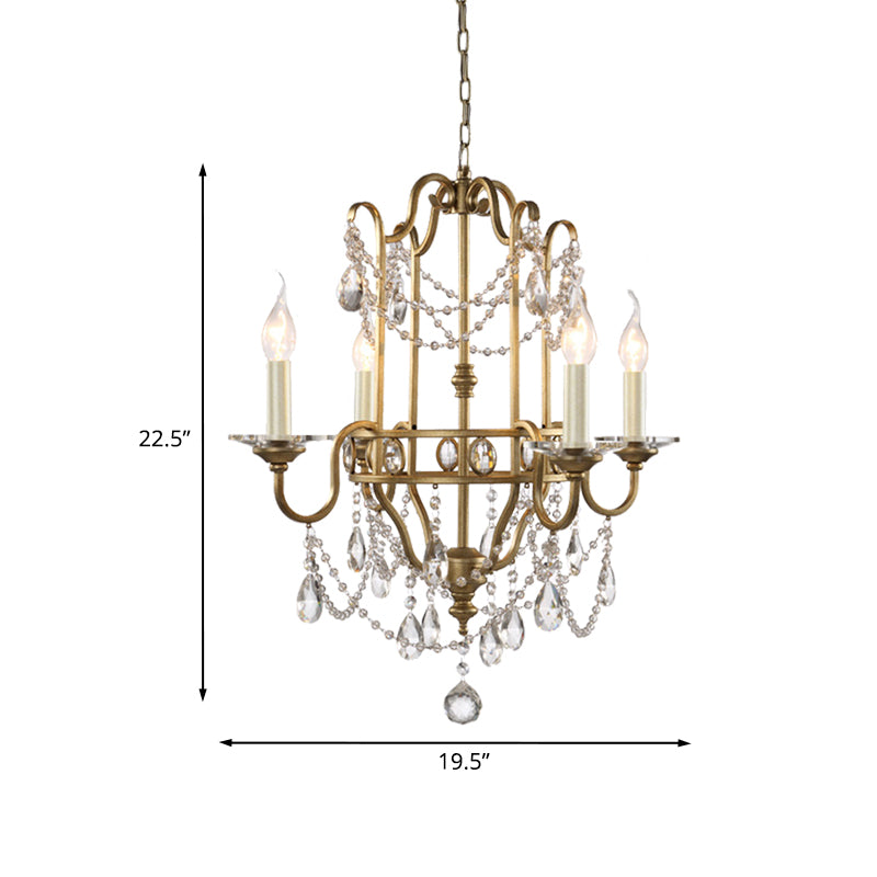 Farmhouse Candelabra Pendant Light Kit 4 Heads Crystal Swag Ceiling Chandelier in Gold