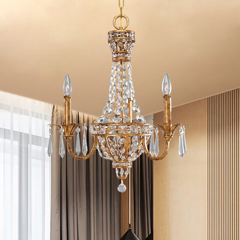 Retro Candelabra Chandelier Pendant Light 3-Head Metal Hanging Lamp Kit with Crystal Accent in Rust