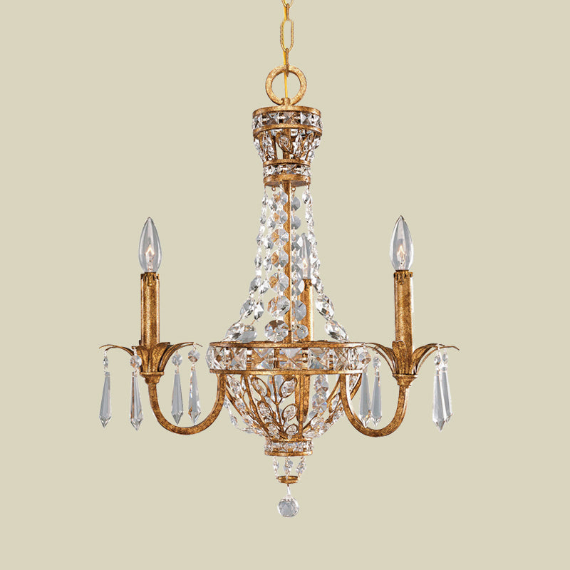 Retro Candelabra Chandelier Pendant Light 3-Head Metal Hanging Lamp Kit with Crystal Accent in Rust