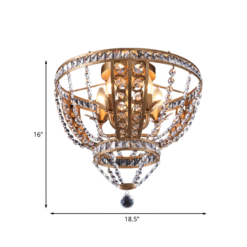 Farmhouse Bowl Frame Flushmount Light 5 Heads Crystal Swag Ceiling Mounted Fixture in Gold