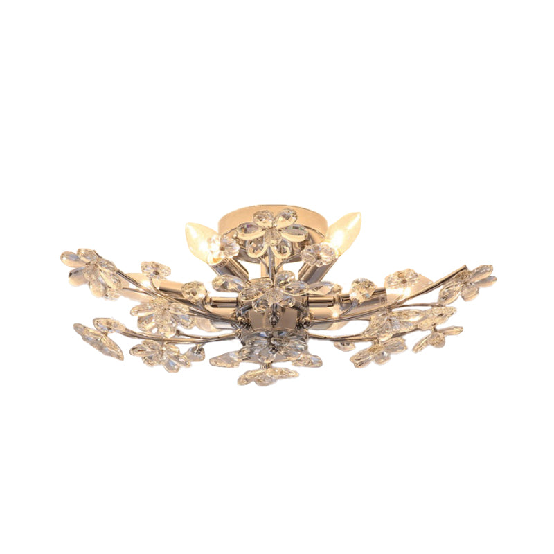 Chrome afwerking tak semi spoeling verlichting modernistische 6 lichten bloem kristal spoeling mount