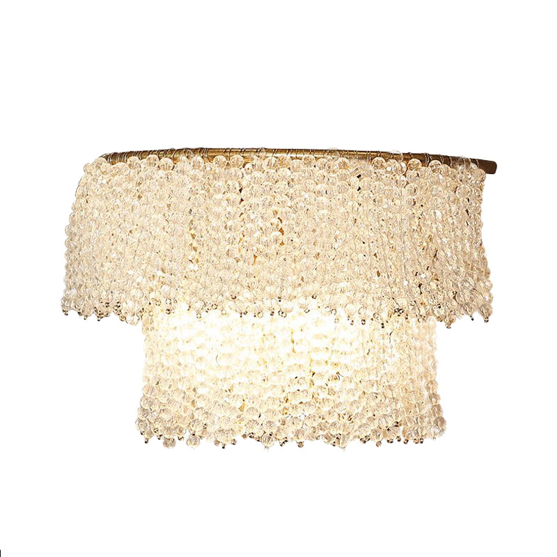 Crystal Bead Strand 2-Layer Sconce Lamp Modernism 2 Lights Bedside Wall Lighting in Gold