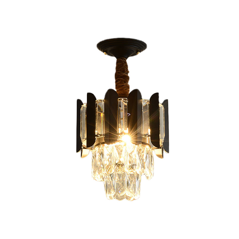 3 Lights Clear/Smoke Crystal Semi Flush Antique Gold/Black/Rose Gold 3 Tiers Hallway Ceiling Flushmount Lamp