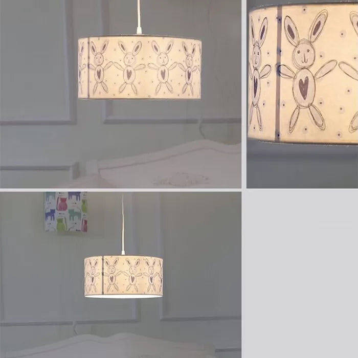 Cartoon White Pendant Light Round Shade 1 Light Paper Hanging Light with Bunny per Game Room