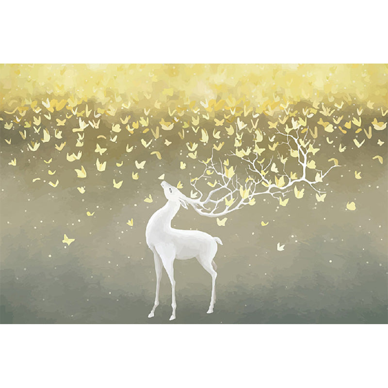 White and Gold Deer Wall Art Water-Resistant Mural Wallpaper for Living Room