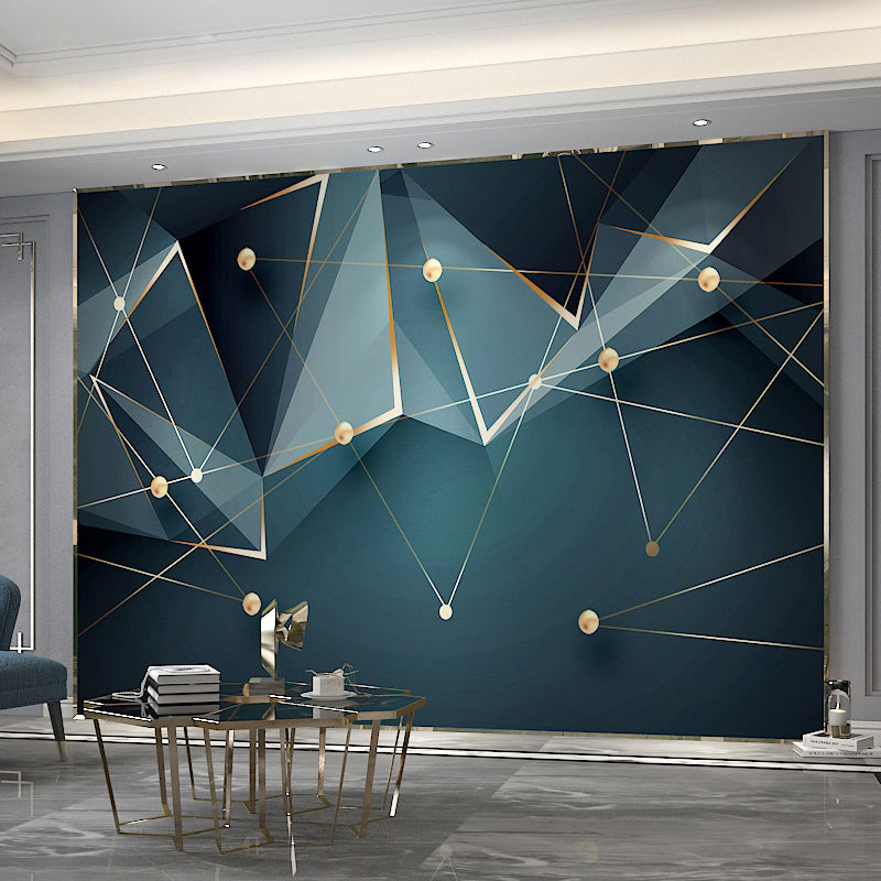 Contemporary 3D Effect Geometries Mural for Office Room, Green, Custom Size Available