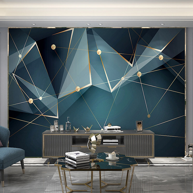 Contemporary 3D Effect Geometries Mural for Office Room, Green, Custom Size Available