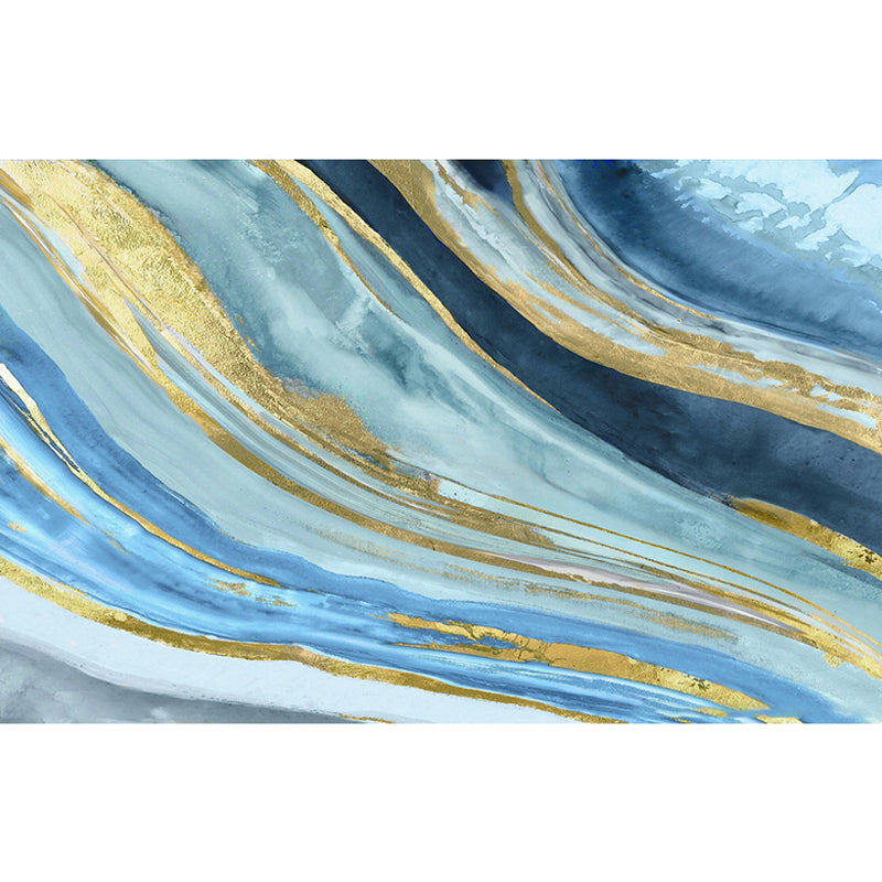 Extra Large Watercolors Mural Scandinavian 3D Effect Stripe Wall Covering in Blue