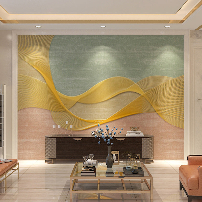 Illustration Style Flowing Line Mural Extra Large Wall Decor for Gallery, Personalized Size Available