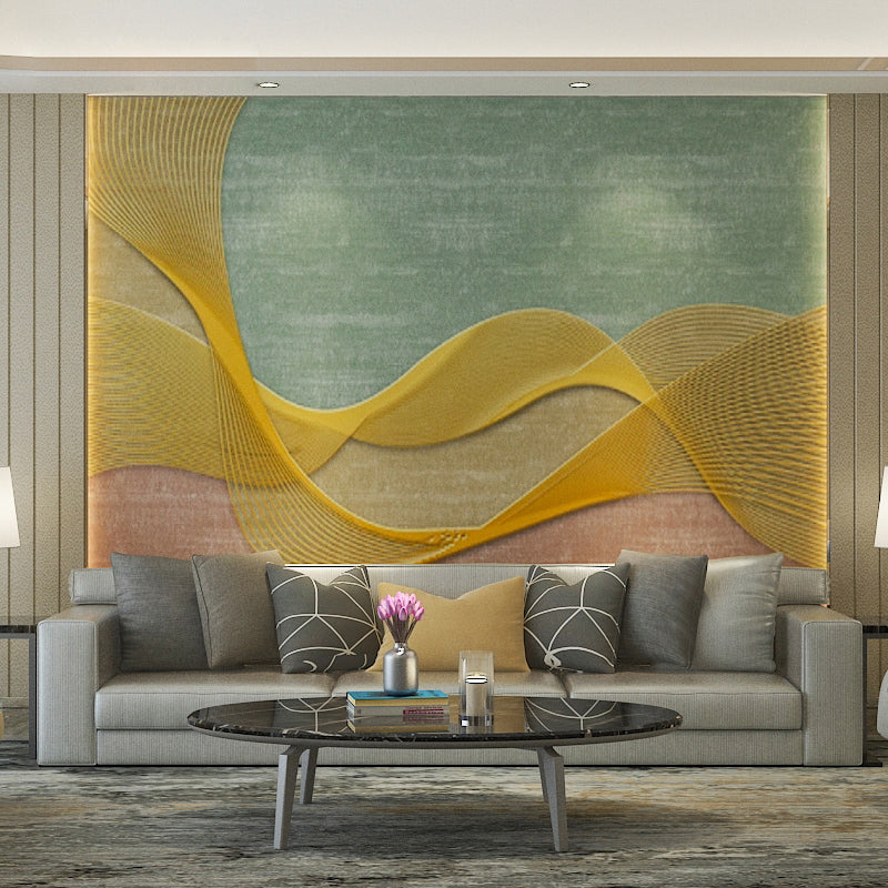 Illustration Style Flowing Line Mural Extra Large Wall Decor for Gallery, Personalized Size Available
