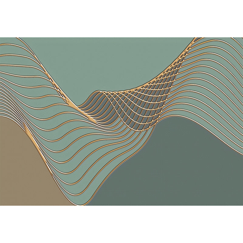 Modern Green Mural Wallpaper with 3D Print Swirled Line Design for Living Room, Non-Woven Material