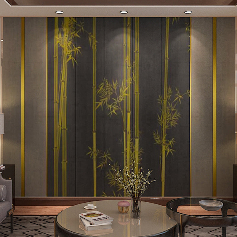 Minimalist Bamboo Wall Art for Coffee Shop, Extra Large Wall Mural in Green