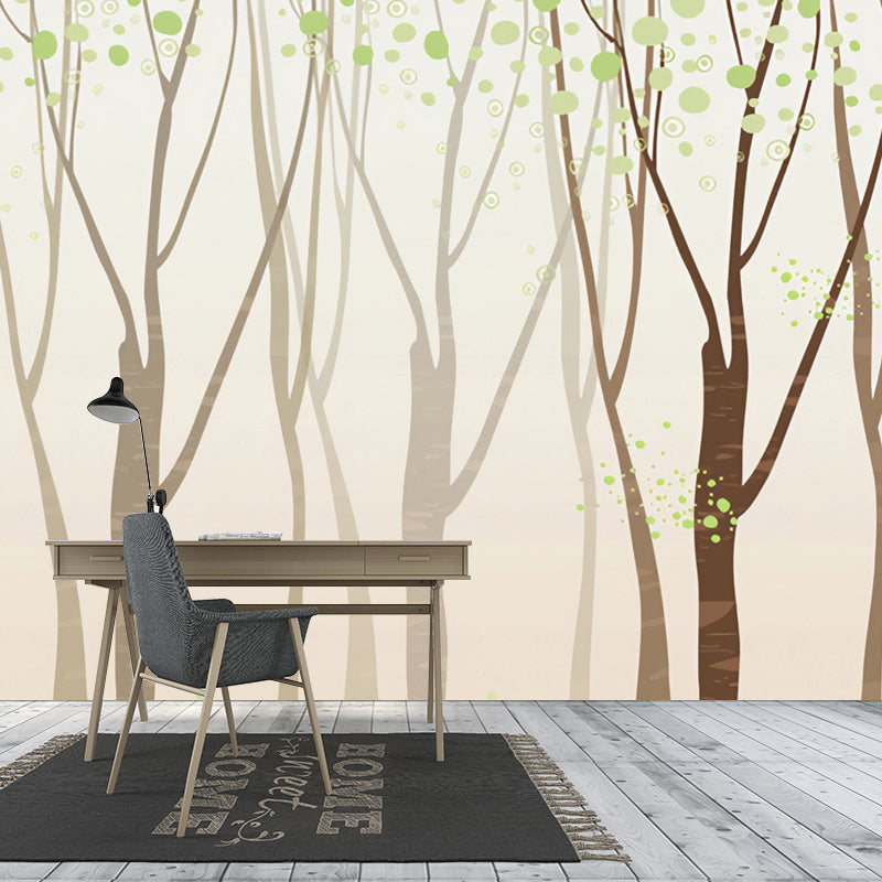 Whole Misty Forest Wall Covering for Office Fantasy Leaf Mural Wallpaper in Brown, Stain-Resistant