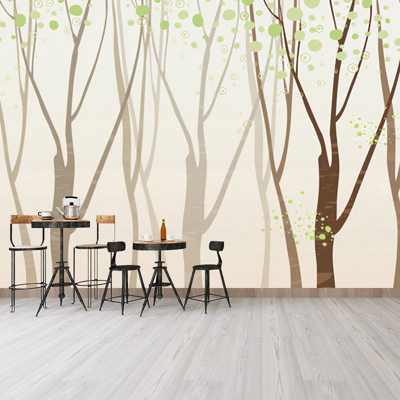 Whole Misty Forest Wall Covering for Office Fantasy Leaf Mural Wallpaper in Brown, Stain-Resistant
