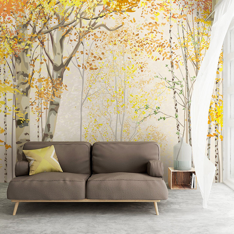 Extra Large Nostalgic Wall Decor Yellow Autumn Forest Wall Mural, Customized Size Available