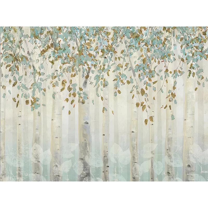 Stain-Resistant Forest Mural Wallpaper Full Size Minimalist Wall Art in Blue and Brown for Living Room